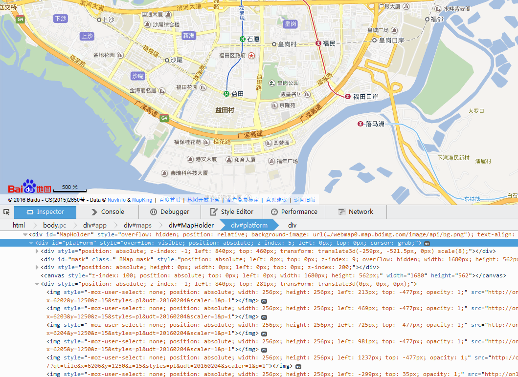 用ms谋数台的dom分析功能,分析百度地图的dom结构如下